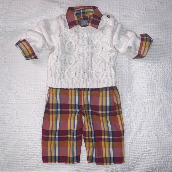 GAP Other - Baby GAP Boy’s 3-6 M Preppy Plaid 1-PC & Lullaby Club Cableknit Crewneck Sweater